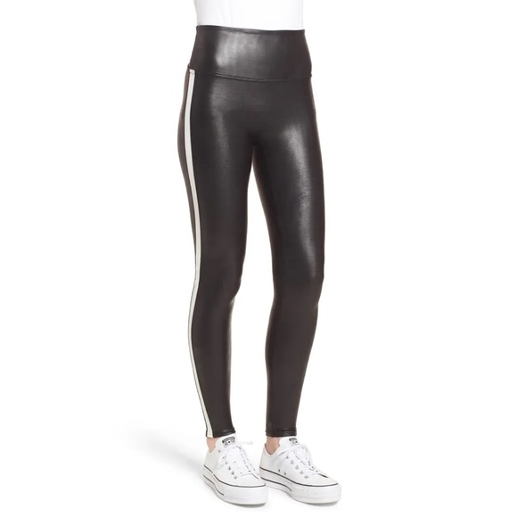 Spanx Faux Leather Tuxedo Side Stripe Leggings - Picture 4 of 7